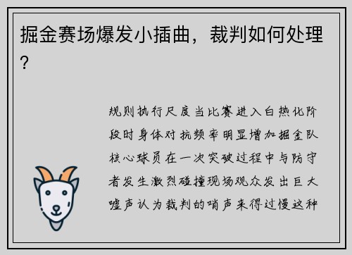 掘金赛场爆发小插曲，裁判如何处理？